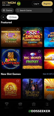 A screenshot of the mobile casino games library page for BetMGM